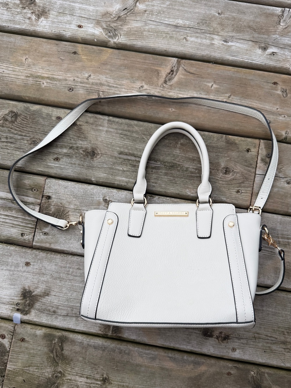 Poppy & Peonies White Structured Satchel with Gold Hardware